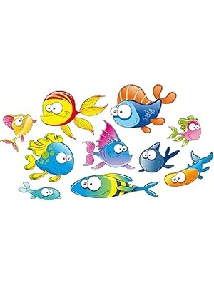 Nacario Tilki Dünyası Komik Balıklar Duşakabin ve Banyo Çocuk Odası Dekoratif Duvar Sticker Yapışkanlı Folyo