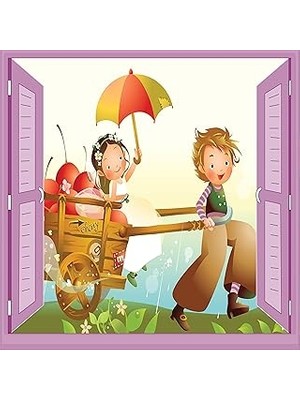 Nacario Çocuk Odası Bebek Odası Pencere Poster Duvar Kağıdı At Arabası