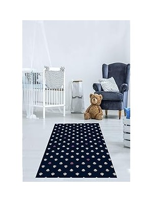 Nacario Pelangi Siyah Denizci Çapa Desenli Dijital Baskı Yıkanabilir Kaymaz Taban Çocuk Odası Halısı, Siyah 60 x 200