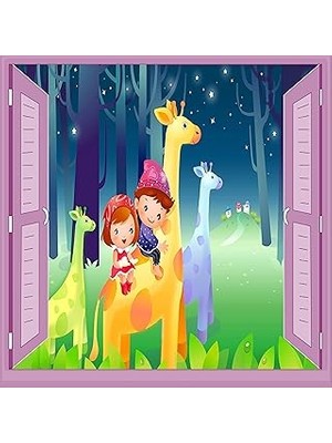 Nacario Çocuk Odası Bebek Odası Pencere Poster Duvar Kağıdı Zürafa
