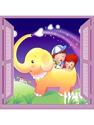 Nacario Çocuk Odası Bebek Odası Pencere Poster Duvar Kağıdı Fil