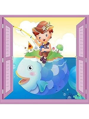 Nacario Çocuk Odası Bebek Odası Pencere Poster Duvar Kağıdı Balıkçı