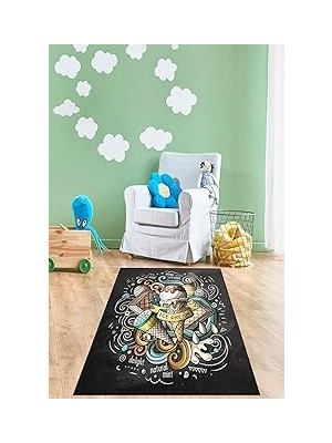 Nacario Pelangi Dondurma Ice Cream Desen Dijital Baskı Yıkanabilir Kaymaz Taban Yıkanabilir Çocuk Odası Halısı, Gri 130 x 180