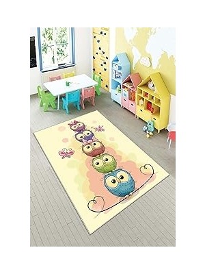 Nacario Pelangi Sarı Kuş Desenli Çocuk Yıkanabilir Kaymaz Taban Leke Tutmazbebek ve Çocuk Odası Halısı, Sarı 120 x 180, 901357066120180