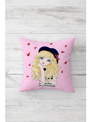 Nacario Pelangi Pop Art Kız Desenli Çift Tarafı Baskılı Gizli Fermuarlı Yastık Kılıfı Kırlent Koltuk Yastık Kılıfı, Kırmızı-Pudra 45 x 45, 2469116445451