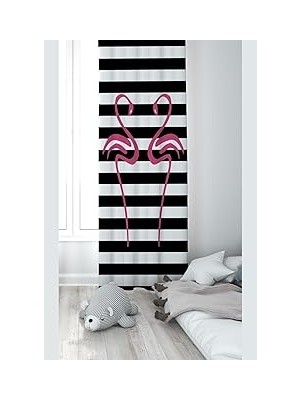 Nacario Pelangi Siyah Flamingo Desenli Dijital Baskı Yıkanabilir Bebek Çocuk Odası Fon Perdesi, Fuşya-Siyah 140 x 200
