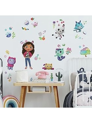 Nacario Roommates Gabby's Dollhouse RMK4823SCS Peel And Stick Duvar Çıkartmaları, Pembe, Mor, Mavi