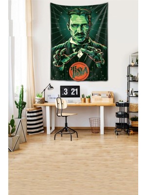 Nacario Pelangi Nicola Tesla Electric Yıkanabilir Leke Tutmaz Kumaş Duvar Örtüsü Duvar Halısı WLL047, 35 x 50