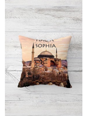 Nacario Pelangi Ayasofya Desenli Çift Tarafı Baskılı Gizli Fermuarlı Yastık Kılıfı Kırlent Koltuk Yastık Kılıfı, Pudra-Siyah 45 x 45