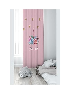 Nacario Pelangi Pembe Kedi Desenli Dijital Baskı Yıkanabilir Bebek Çocuk Odası Fon Perdesi, Toz Pembe 70 x 270