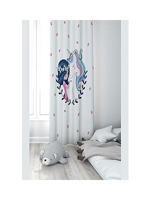 Nacario Pelangi Beyaz Fon Unicorn Desenli Dijital Baskı Yıkanabilir Bebek Çocuk Odası Fon Perdesi, Beyaz-Mavi 70 x 200