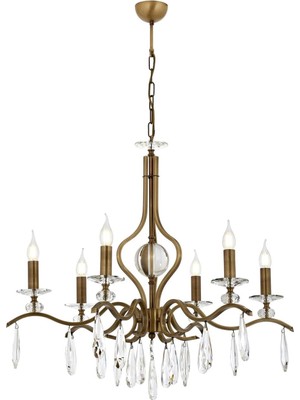 Nacario Avonni AV-60394-6E Eskitme Kaplama Klasik Avize E14 Metal Kristal 80CM