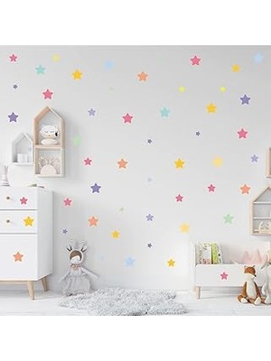 Nacario Xspring Duvar Çıkartmaları, 8 Sayfa Dıy Ev Dekorasyonu, Çocuk Odası, Yatak Odası, Oturma Odası ve Oyun Odası Için Çıkarılabilir Renkli Duvar Stickerları (Yıldız Desenli)