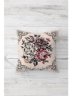 Nacario Pelangi Gül Buketi Desenli Çift Tarafı Baskılı Gizli Fermuarlı Yastık Kılıfı Kırlent Koltuk Yastık Kılıfı, Krem 45 x 45