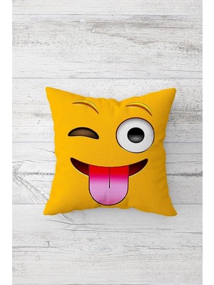 Nacario Pelangi Göz Kırpan Emoji Çift Tarafı Baskılı Gizli Fermuarlı Yastık Kılıfı Kırlent Koltuk Yastık Kılıfı, Hardal 45 x 45, 2469133045451