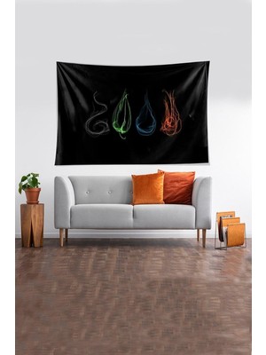 Nacario Pelangi Siyah 4 Ana Element Desenli Leke Tutmaz Kadife Kumaş Duvar Örtüsü Duvar Halısı Tapestry YWLL463, 70 x 100