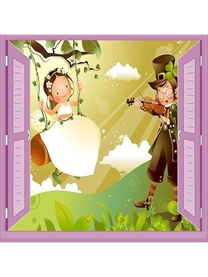 Nacario Çocuk Odası Bebek Odası Pencere Poster Duvar Kağıdı Keman Kız