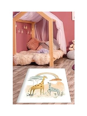 Nacario Pelangi Gökkuşağı Zürafa Safari Pastel Renkli Yıkanabilir Kaymaz Taban Leke Tutmaz Çocuk Odası Halısık, Somon-Mavi 40 x 40, 764203140401