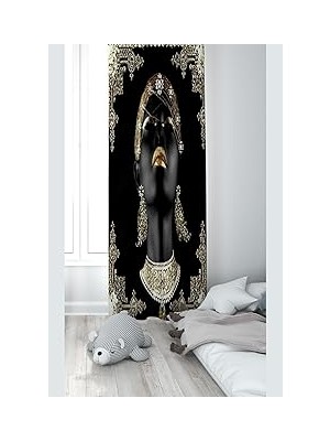 Nacario Pelangi Siyah Kadın Desenli Dijital Baskı Yıkanabilir Bebek Çocuk Odası Fon Perdesi, Siyah 140 x 270