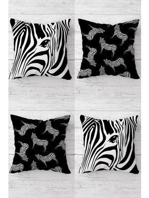 Nacario Pelangi Zebra ve Zebra Çizgili Kombin Gizli Fermuarlı Kırlent Kılıfı Koltuk Yastık Kılıfı TAKIM(4ADET), Siyah-Beyaz Çizgili 45 x 45
