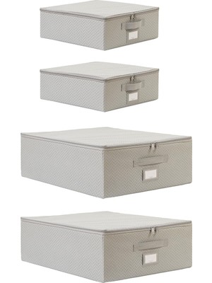 Nacario Ocean Home Textile 4'lü Gri Balıksırtı Destekli Hurç Set 2 Adet 31 x 38 x 12 + 45 x 55 x 18 cm