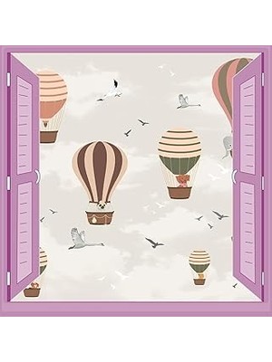 Nacario Çocuk Odası Bebek Odası Pencere Poster Duvar Kağıdı Balonlar Kuşlar