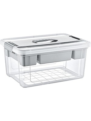 Nacario Büyük Boy Bölmeli Organizer Kutu 16 Litre - Şeffaf Tasarım Saklama Kabı - Ev Araba Saklama Kutusu - Ev Banyo Düzenleyici, Dolap Düzenleyici, Saklama, Kutu, Organizer (16 Litre)