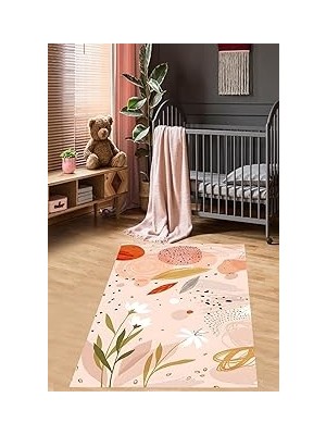 Nacario Pelangi Geometrik Şekiller ve Çiçekler Yıkanabilir Kaymaz Taban Leke Tutmaz Çocuk Odası Halısık, Somon-Pembe-Yeşil 120 x 200