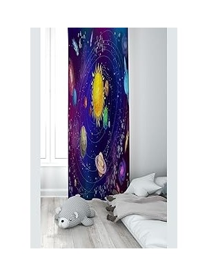 Nacario Pelangi Mavi Samanyolu Temalı Dijital Baskı Yıkanabilir Bebek Çocuk Odası Fon Perdesi, Mavi 140 x 240