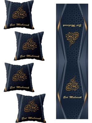 Nacario Pelangi Ramazan Salon Mutfak Masa Değişik Ranır Modelleri Dekoratif 4'lü Kırlent Kılıfı ve Runner Seti, Gold 40 x 140