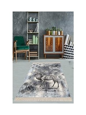 Nacario Pelangi Ceylan Desenli Dijital Baskı Yıkanabilir Kaymaz Taban Modern Salon Halısı ve Yolluk, Antrasit-Gri 160 x 240