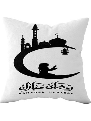 Nacario Pelangi Ramadan Mubarak Camili Çift Taraflı Gizli Fermuarlı Yastık Kılıfı Kırlent Koltuk Yastık Kılıfı, Siyah-Beyaz 43 x 43