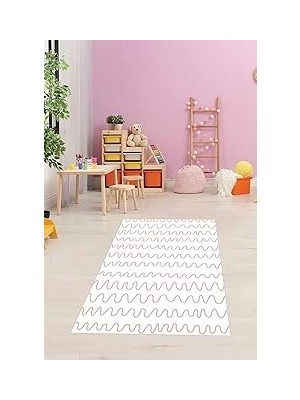 Nacario Pelangi Gemici Desenli Deniz Feneri Çapa Yunus Dijital Baskı Yıkanabilir Kaymaz Taban Çocuk Odası Halısı, Pembe-Beyaz 80 x 350