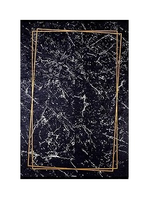 Nacario Nijnekamsk Siyah Çerçeveli Modern Geometrik Etnik Desenli Boho Makinada Yıkanabilir Hav Toz Vermez Leke Tutmaz Kaymaz Taban Dijital Makine Baskı Halı Oturma Odası Salon Yolluk Koridor Mutfak Halısı
