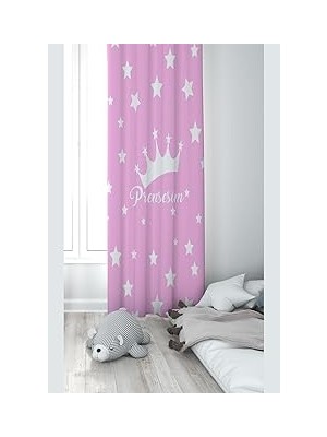 Nacario Pelangi Pembe Prensesim Yazılı Dijital Baskı Yıkanabilir Bebek Çocuk Odası Fon Perdesi, Pembe-Beyaz 70 x 270