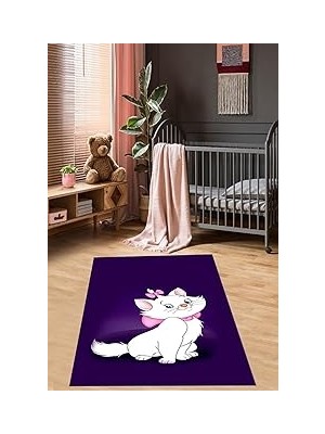 Nacario Pelangi Kedili Halı Kedi Desenli Renkli Dijital Baskı Yıkanabilir Kaymaz Taban Bebek ve Çocuk Odası Halısı, Mor 180 x 280