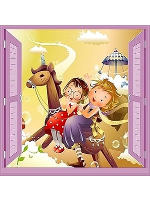 Nacario Çocuk Odası Bebek Odası Pencere Poster Duvar Kağıdı At Kız