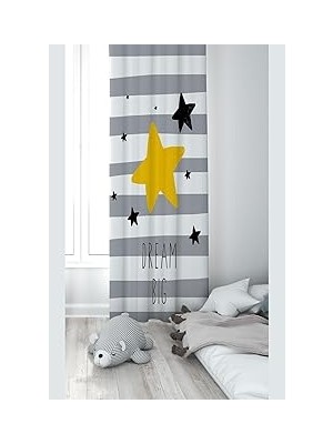 Nacario Pelangi Gri Yıldız Desenli Dijital Baskı Yıkanabilir Bebek Çocuk Odası Fon Perdesi, Gri 140 x 200