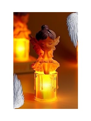 Nacario LED Mum Kanatlı Melek Tip Dumansız Pilli Alevli Dekoratif Yapay Mum Işıldak Mor 1037-7