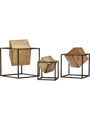 Nacario Quad Altın Cube Decor Set 3, Metal, Siyah/altın, See Below