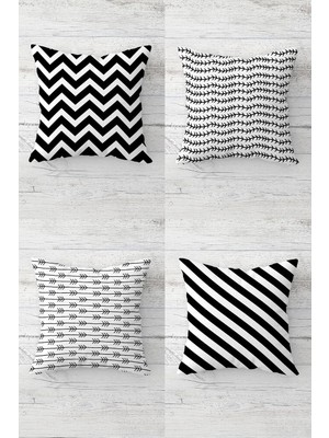 Nacario Pelangi Çizgili Zigzag ve Ok Desenli Gizli Fermuarlı Kırlent Kılıfı Koltuk Yastık Kılıfı TAKIM(4ADET), Siyah-Beyaz 45 x 45