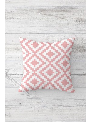 Nacario Pelangi Geometrik Karo Desen Çift Tarafı Baskılı Gizli Fermuarlı Yastık Kılıfı Kırlent Koltuk Yastık Kılıfı, Beyaz-Pembe 45 x 45
