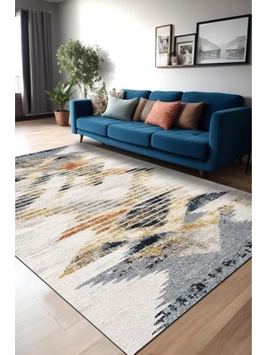 Nacario Latte Dizayn Adelte Modern Desenli Şönil Pamuk Tabanlı Yıkanabilir Kaymaz Antibakteriyel Salon Halısı 80X200