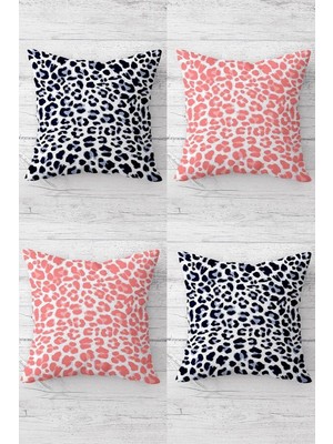 Nacario Pelangi Pembe Mavi Leopar Desenli Gizli Fermuarlı Kırlent Kılıfı Koltuk Yastık Kılıfı TAKIM(4ADET), Mavi-Pembe 45 x 45
