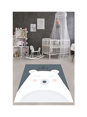 Nacario Pelangi Panda Desenli Yıkanabilir Kaymaz Taban Leke Tutmaz Çocuk Odası Halısı, Gri-Füme-Beyaz 80 x 250