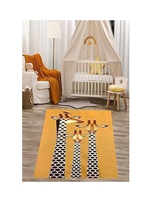 Nacario Pelangi Zürafa Arkadaşlar Desenli Yıkanabilir Kaymaz Taban Leke Tutmaz Çocuk Odası Halısık, Koyu Açık Kahve 160 x 350, 76420261603501