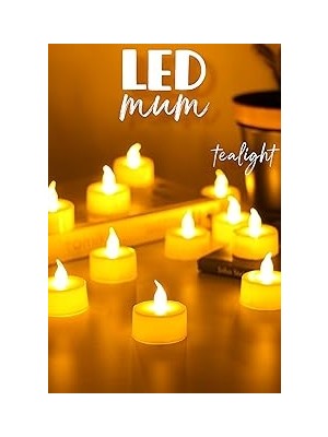 Nacario 12 Adet LED Mum Tealight Mini Dumansız Pilli Alevli Dekoratif Yapay Mum Işıldak Beyaz 1036-2
