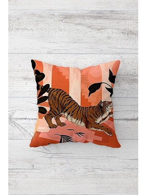 Nacario Pelangi Leopar Desenli Çift Tarafı Baskılı Gizli Fermuarlı Yastık Kılıfı Kırlent Koltuk Yastık Kılıfı, Turuncu-Kahve-Siyah 45 x 45