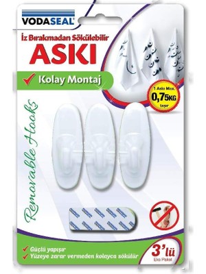 Nacario Vodaseal 53.01.081 Iz Bırakmaz 3'lü Oval Askı, Beyaz