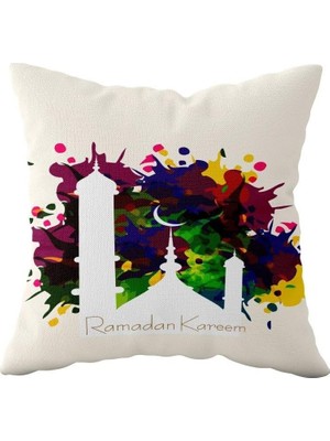 Nacario Pelangi Ramadan Kareem Renkli Boyalı Çift Taraflı Gizli Fermuarlı Yastık Kılıfı Kırlent Koltuk Yastık Kılıfı, Bej-Sarı-Mor-Mavi 43 x 43